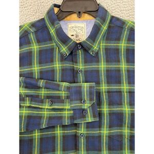 RSVLTS Borland Flannel Shirt Button Down Blue Plaid Long Sleeve Men's Sz XL